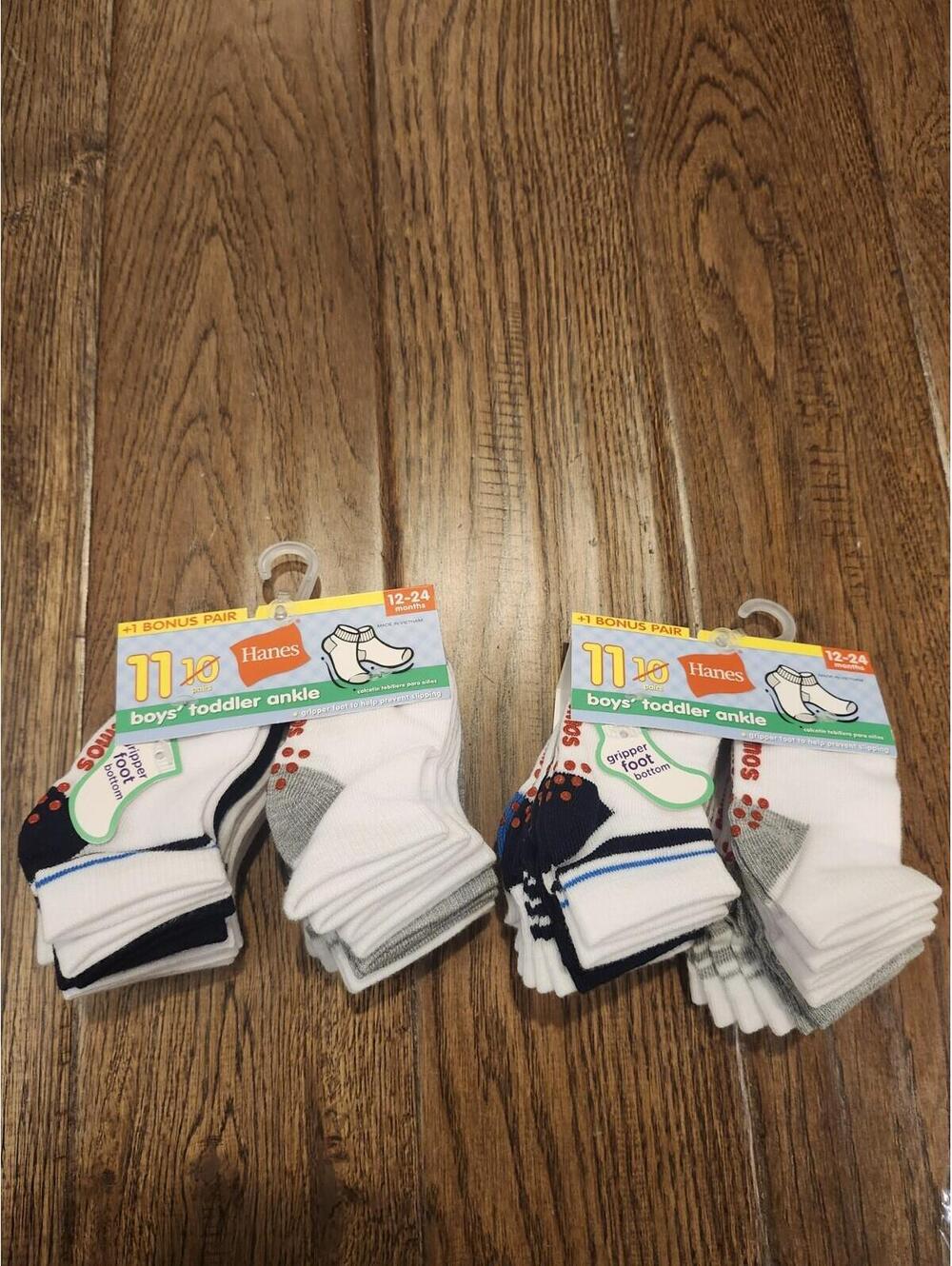 Baby Boy Socks Hanes Size 12-24m 2 Packs 22 Total Gripper Socks